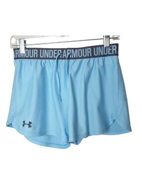 Under Armour Womens S Play Up Athletic Shorts Blue UA Logo Band Workout Sporty